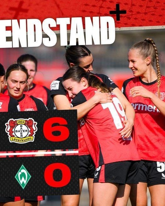 勒沃庫森女足6-0云達(dá)不來梅女足，沈夢(mèng)露首發(fā)出場(chǎng)59分鐘